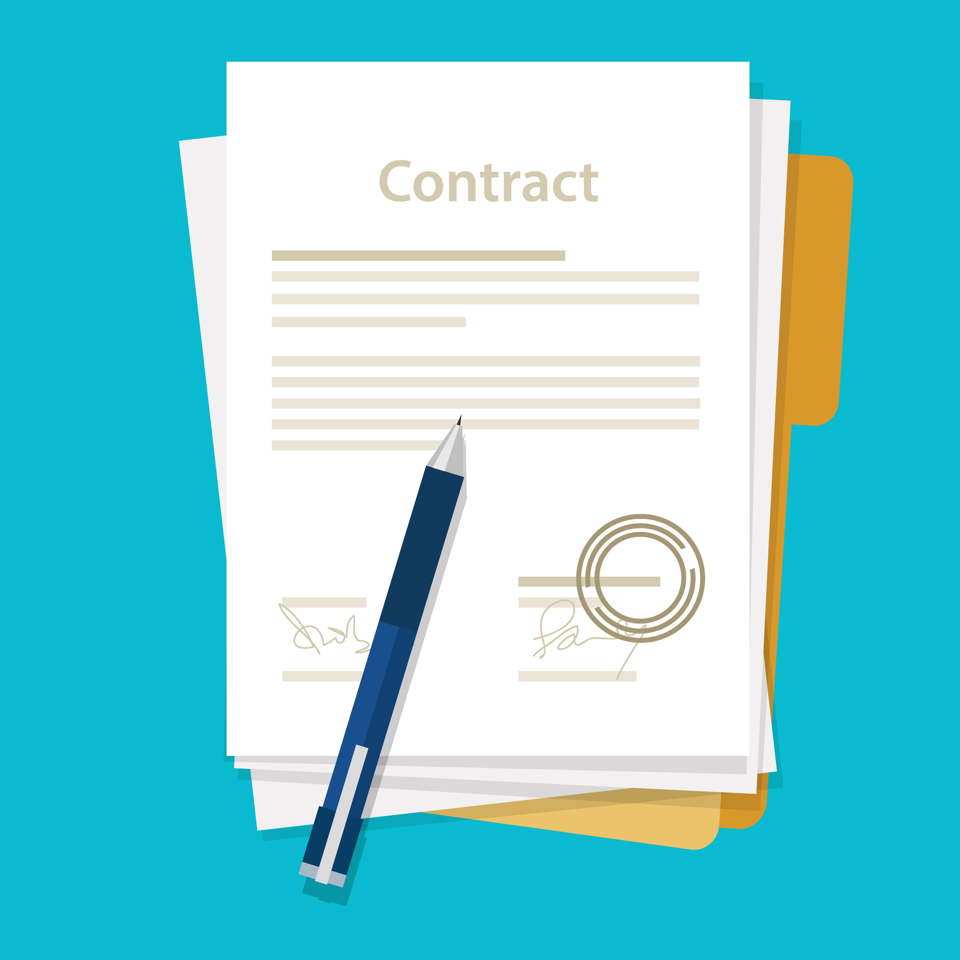 signed paper deal contract icon agreement pen on desk flat business ...